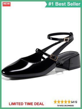 Women's Mary Jane Chunky Low Heels Closed Square Toe Ankle Strap Pumps
